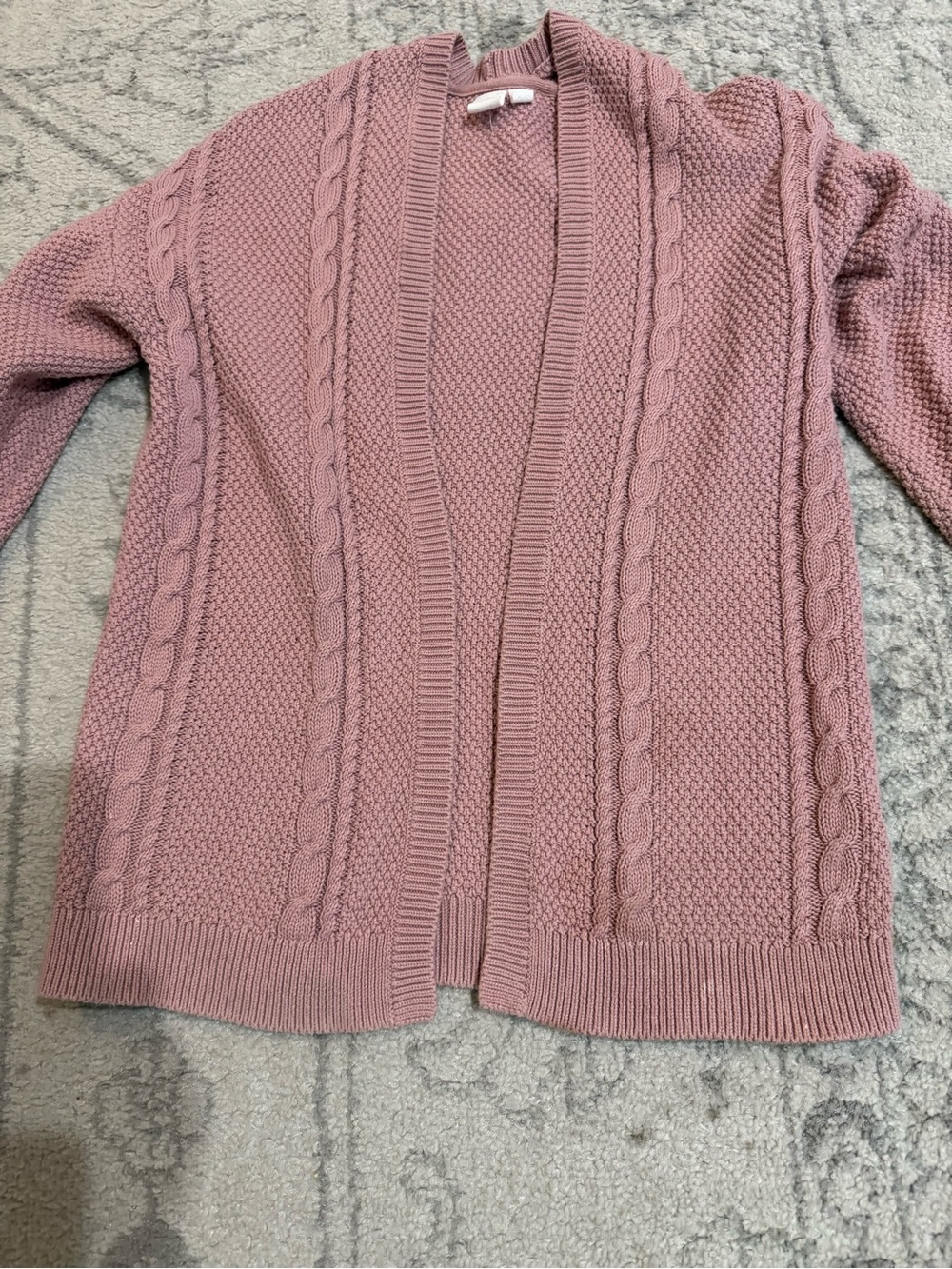 GAP Mauve Pink Cable Knit Open Front Cardigan